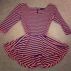 Coral and Black Striped Peplum Top